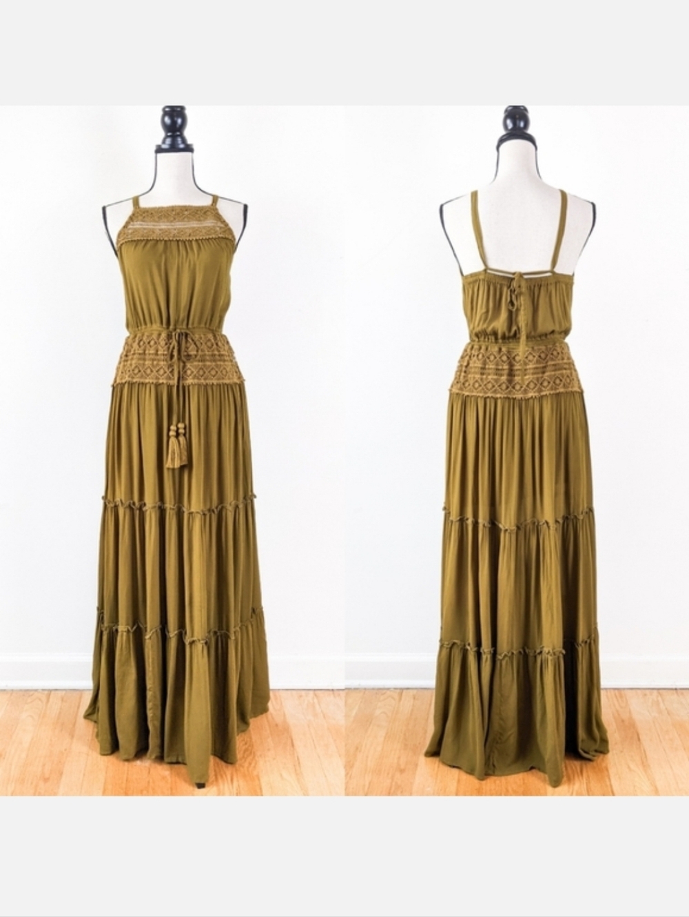 🦋LAST🦋 NWT Tulle & Batiste Chloe Halter Frill Maxi Dress, Moss, Size XL